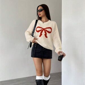 Red bow top sweater